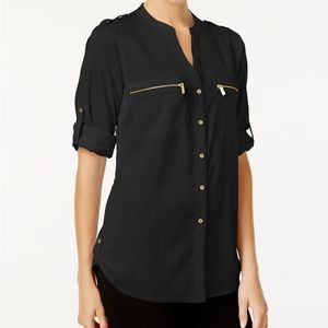 Calvin Klein Zip-Pocket Utility Blouse
